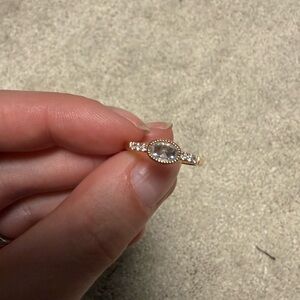 Oval rose cut moissanite milgrain ring in solid 14k rose gold